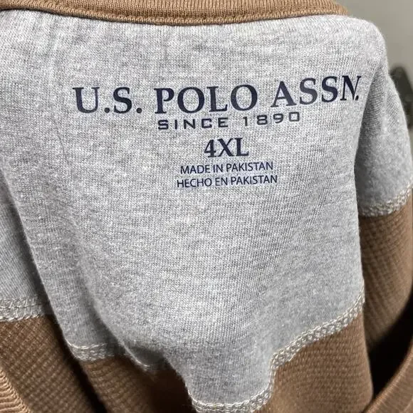 US Polo Assn Thermal Shirt Men's 4XL Logo Waffle Knit Crew Neck Brown New - Picture 5 of 7